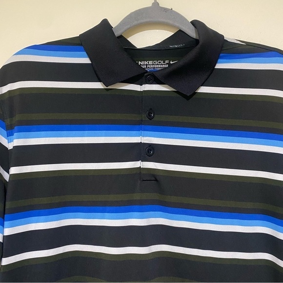 Men’s Nike Golf Dri-Fit Men's Short Sleeve Polo Shirt Blue  Brown Striped Size M - Picture 6 of 15